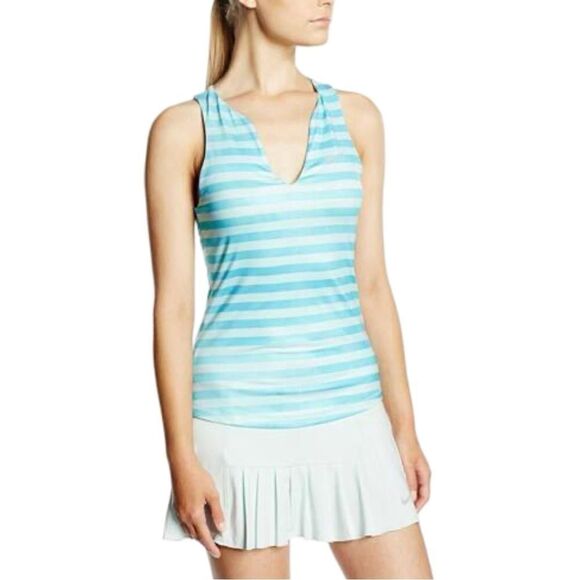 Nike Dri-Fit Womens V Neck Stripe Pure Tennis Tank Top Sz Small - Picture 1 of 9
